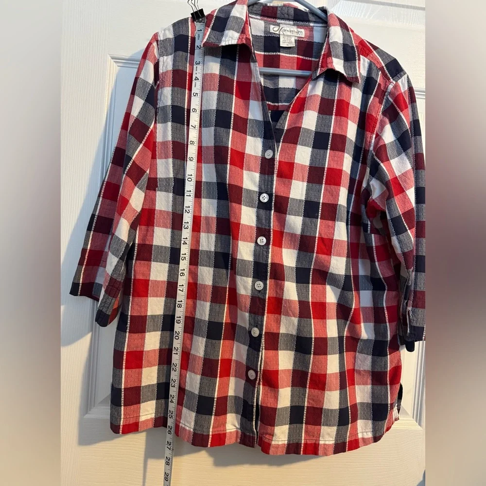 Red/Blue/White Plaid Button-Up Women’s Top sz 1X - Picture 8 of 14